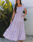 Lacey Floral Short Bubble Sleeve Maxi Dress