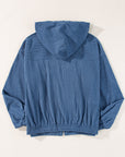 Solid Corduroy Zip-Up Pocketed Hooded Jacket