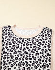 Plus Size Leopard Colorblock Patchwork Reverse Stitch Top