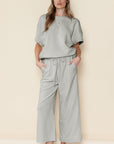 Textured Loose Fit T Shirt and Drawstring Pants Set
