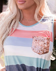 Skyla Sequin Pocket Patchwork Striped Tank Top