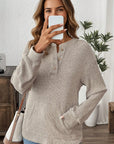 Solid Ribbed Knit Drop Shoulder Henley Top