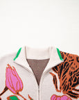 Floral Knit Quarter-Zip Long Sleeve Sweater