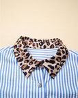 Stripe Leopard Patchwork Button-Up Shirt