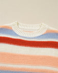 Stripe Colorblock Round Neck Drop Shoulder Sweater