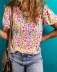 Floral Ruffle Puff Sleeve Blouse