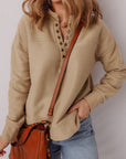 Solid Grommet V-Neck Drop Shoulder Sweatshirt