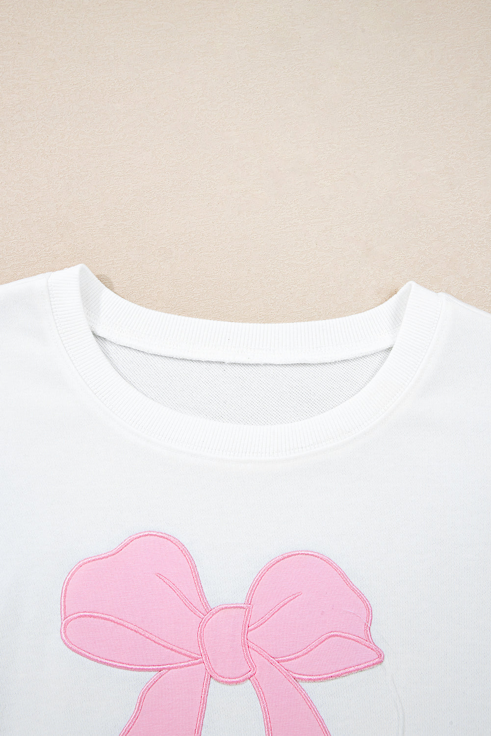 Beige Big Bow Accent Plus Size Drop Shoulder Sweatshirt