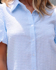 Gingham Puff Sleeve Buttoned Shirt