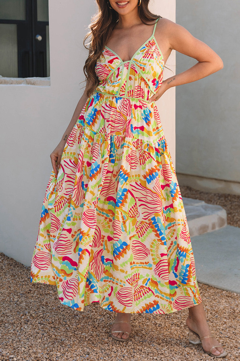Jennifer Spaghetti Strap Piping Detail Maxi Dres