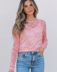 Amanda Floral Lace Sheer Long Sleeve Top
