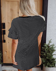 Stripe Ruffle Sleeve Crewneck T-Shirt Mini Dress