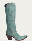 A4587 - WOMEN'S GOLD STAMPED FLORAL TURQOUISE SNIP TOE COWBOY BOOT