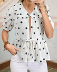 Polka Dot Frilled Collar Top