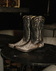 A4735 - MEN'S NATURAL PYTHON OVERLAY, EMBROIDERY AND WOVEN DETAIL BLACK SNIP TOE COWBOY BOOT