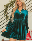 Wrenley Velvet Buttoned Ruffled Mini Dress