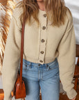 Solid Button-Up Cropped Cardigan Sweater