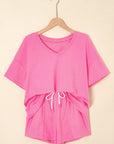 Solid V-Neck Tee and Drawstring Shorts Set