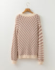 Stripe Checker Balloon Sleeve Sweater