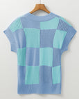 Checker Colorblock Crewneck Short Sleeve Sweater