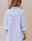 Stripe Smocked Long Sleeve Button-Up Shirt