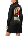 Vintage Cowboy and Horse Women's Long Sleeve Belted Satin Feel Dressing Lounge Robe