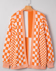 Plus Size Checker Drop Shoulder Open Front Cardigan