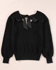 Bow Back  Lantern Sleeve V-Neck Sweater