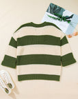 Plus Size Stripe Colorblock Notched Neck Sweater