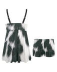 Black White Cow Hide Print Swim Dress & Shorts Set