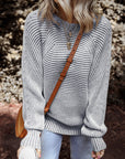 Stripe Ribbed Knit Boat Neck Sweater