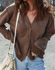 Solid Button Front V-Neck Cardigan