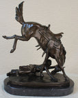 Signed Cowboy Horse Western Bronze Sculpture Statue Marble Base Figure Decor