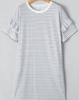 Stripe Ruffle Sleeve Crewneck T-Shirt Mini Dress