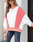 Stripe Colorblock Patchwork Contrast Stitch Sweatshirt