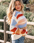 Stripe Colorblock Round Neck Drop Shoulder Sweater