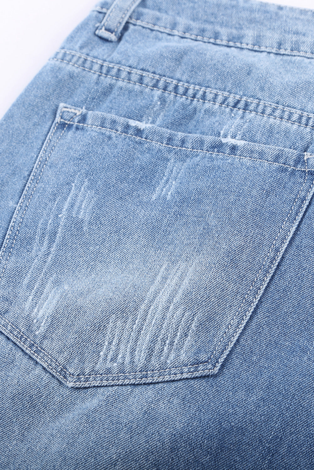 Lina Distressed Ripped Rolled Hem Sky Blue Denim Shorts