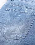 Lina Distressed Ripped Rolled Hem Sky Blue Denim Shorts