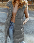 Solid Quilted Long Hooded Vest Coat