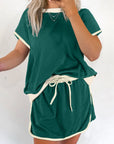 Colorblock Edge Drop Shoulder T Shirt and Skort Set
