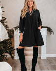 Contrast Trim V-Neck 3/4 Sleeve Mini Dress