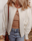 Pearl Embellished Open-Front Cardigan
