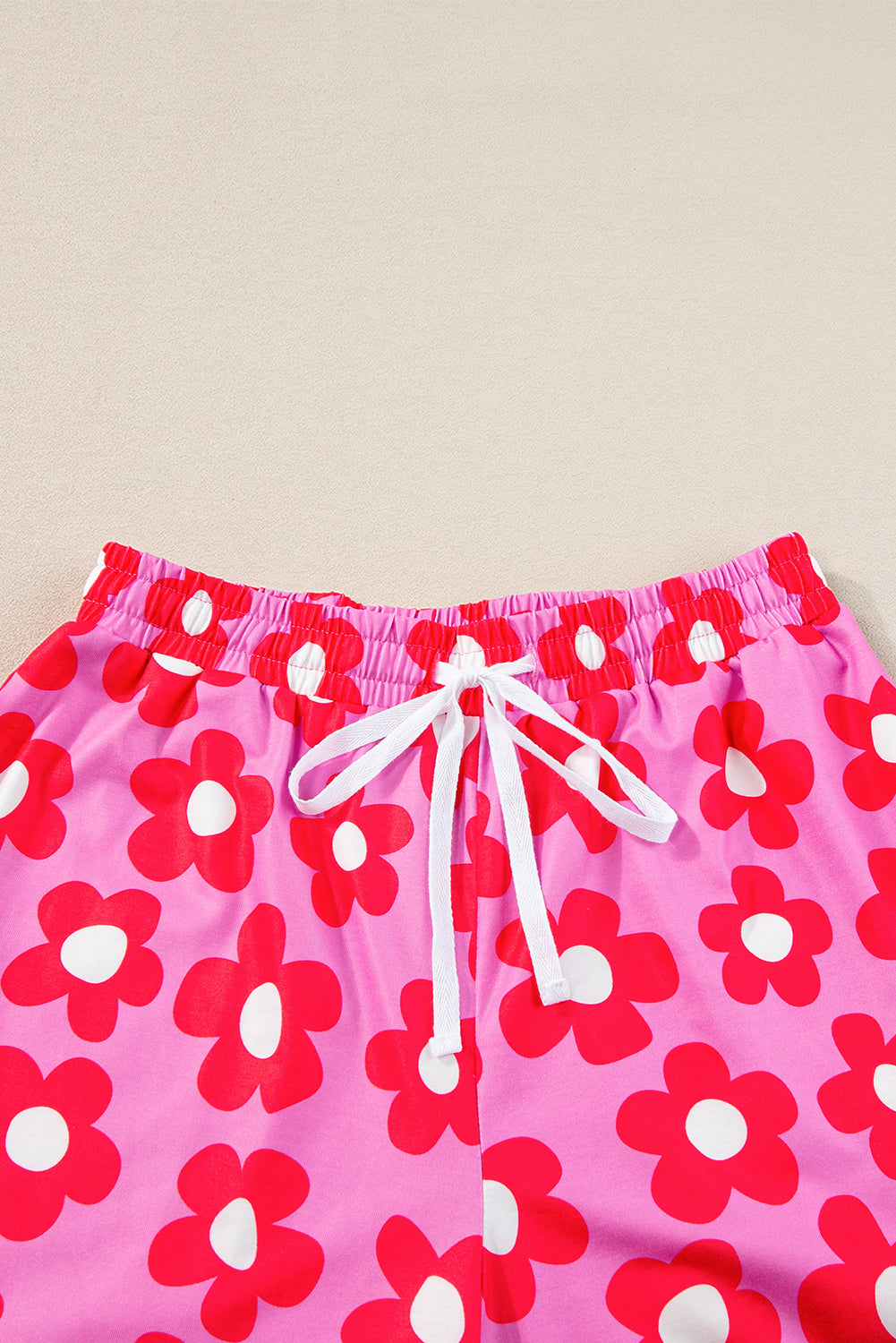 Flower Print Buttoned Shirt And Drawstring Waist Pajama Set