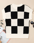 Checker Colorblock Crewneck Short Sleeve Sweater