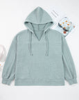 Solid Ribbed Drop Shoulder Hoodie