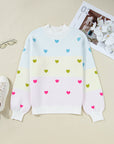 Colorblock Heart Mock Neck Drop Shoulder Sweater