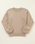 Solid Pearl Drop Shoulder Round Neck Sweater