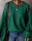 Solid Pearl Drop Shoulder Round Neck Sweater