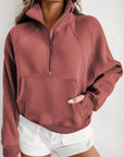 Solid Fleece-Lined Half-Zip Up Collar Sweatshirt