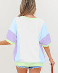 Colorblock Patchwork 3/4 Sleeve Chest Pocket T-Shirt